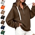 thumbnail image 1 of SYwaren Women's Long Sleeve Oversized Half Zip Hoodie Casual Sweatshirt Side Slit Tops, 1 of 7