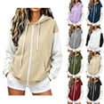 thumbnail image 1 of Women's Color Block Zip Up Hoodie Long Sleeve with Pockets Loose Fit Casual Weekend Wear, 1 of 6