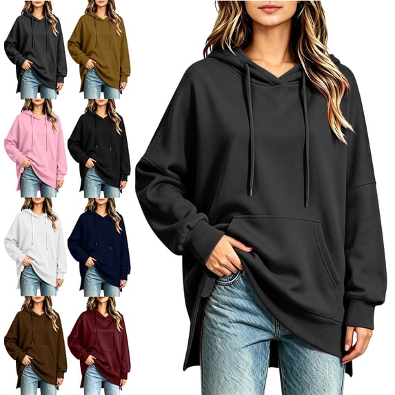 SYwaren Women's Loose Hoodies Solid Color Long Sleeve Drawstring Fashion Casual Oversized Pullover Sweatshirt