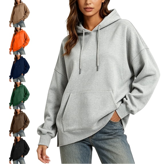 SYwaren Women's Oversized Hoodie Pullover Long Sleeve Casual Sweatshirt with Pockets Side Slit Tops