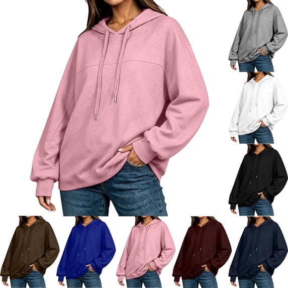 SYwaren Women's Oversized Hoodies Solid Color Long Sleeve Drawstring Casual Fashion Loose Pullover Sweatshirt Top