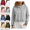 thumbnail image 1 of SYwaren Women's Oversized Pullover Sweatshirt Cropped Fleece Lined Long Sleeve Casual Drawstring Hem Fall Winter Tops, 1 of 9