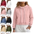 thumbnail image 1 of SYwaren Women's Oversized Pullover Sweatshirt Cropped Fleece Lined Long Sleeve Casual Drawstring Hem Fall Winter Tops, 1 of 9