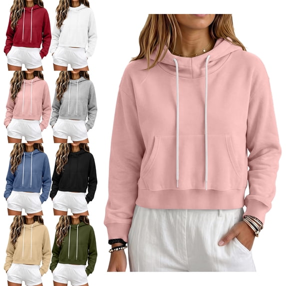 SYwaren Women's Oversized Pullover Sweatshirt Cropped Fleece Lined Long Sleeve Casual Drawstring Hem Fall Winter Tops