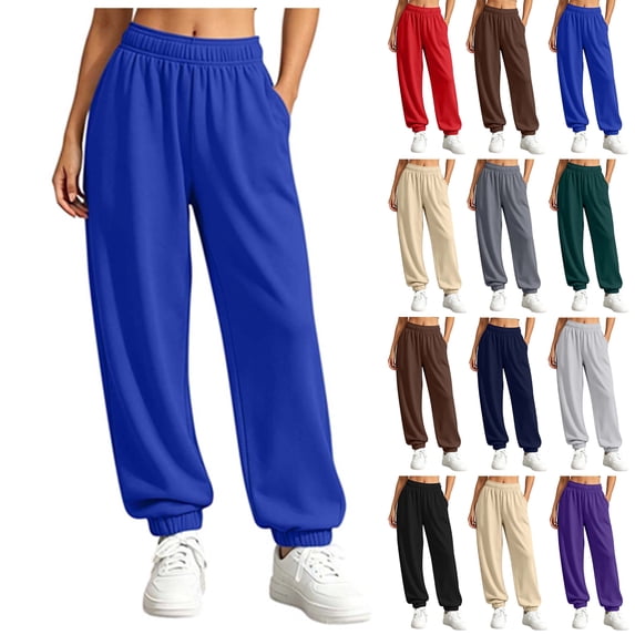 SYwaren Women's Pants Fall Jogger Casual Fashion Fall Comfortable Solid Elastic Waist Pocket Full Length Pants
