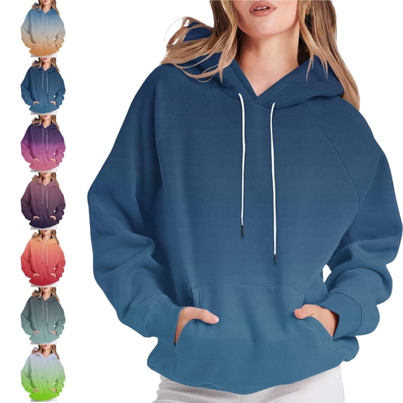 SYwaren Women's Raglan Sleeve Hoodie Gradient Print Long Sleeve Drawstring Sweatshirt with Pockets Tops