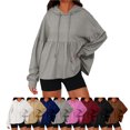 thumbnail image 1 of SYwaren Women's Ruched Pleated Hem Hoodie Long Sleeve Sweatshirt Solid Color Tops, 1 of 9
