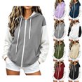 thumbnail image 1 of SYwaren Women's Trendy Hoodies Color Block Solid Zip Up Long Sleeve Drawstring Hooded Sweatshirt Jacket with Pockets, 1 of 6