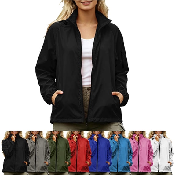 SYwaren Women's Windbreaker Rain Jacket Full Zip Hooded Waterproof Windproof Fashion Long Sleeve Outdoor Coat with Pockets