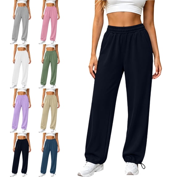 SYwaren Womens Athletic Sweatpants Casual Drawstring Elastic Waist Solid Color Active Workout Loose Fashion Everyday Lounge Pants with Pockets