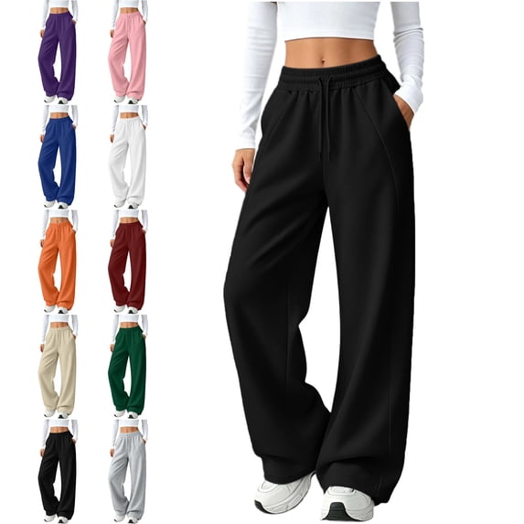 SYwaren Womens Athletic Sweatpants Drawstring Solid Color Elastic Waist Casual Jogger Pants with Back Pockets
