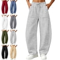 thumbnail image 1 of SYwaren Womens Baggy Casual Pants Curved Hem Drawstring Elastic Waist Loose Athletic Sweatpants with Pockets, 1 of 9