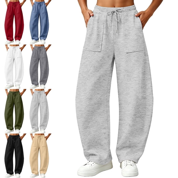 SYwaren Womens Baggy Casual Pants Curved Hem Drawstring Elastic Waist Loose Athletic Sweatpants with Pockets