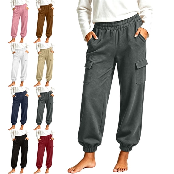 SYwaren Womens Fashion Sweatpants Casual Straight Leg Elastic Waist Solid Color Tapered Athletic Comfy Active Lounge Jogger Pants