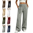 thumbnail image 1 of SYwaren Womens Fashion Wide Leg Sweatpants Casual Loose Baggy Elastic Waist Drawstring Solid Color Winter Comfy Everyday Lounge Pants with Pockets, 1 of 8