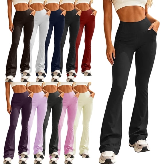 SYwaren Workout Flare Pants for Women Butt Lifting Solid Color Quick Dry Fitted Yoga Fitness Gym Athletic Leggings