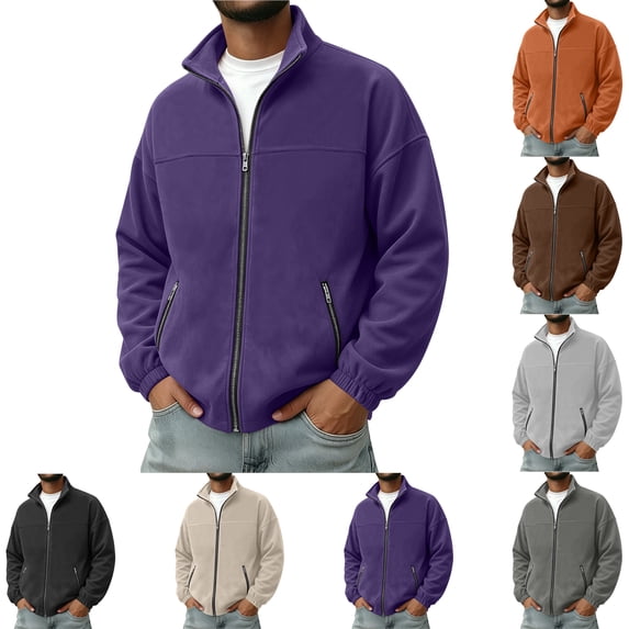 SYwaren Zip Up Fleece Jacket Men's Mock Neck Stand Collar Long Sleeve Casual Solid Color with Pockets