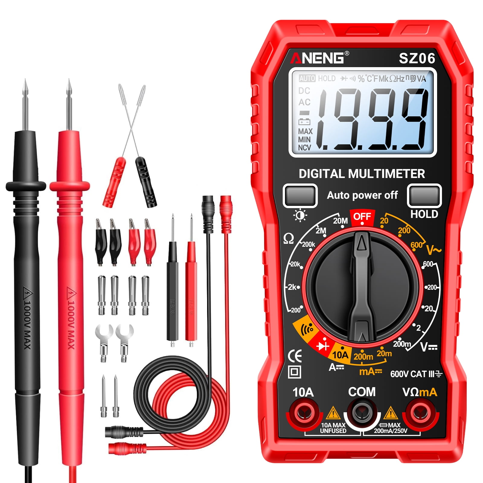 SZ06 Digital Multimeter Voltmeter Tester, Auto Ranging Measures AC/DC ...