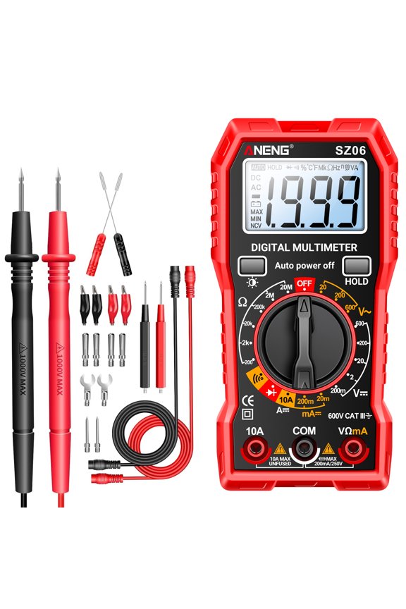 SZ06 Digital Multimeter Voltmeter Tester, Auto Ranging Measures AC/DC Voltage DC Current Resistance Ohm Diode Buzzer, Professional Handheld Electrical Tool