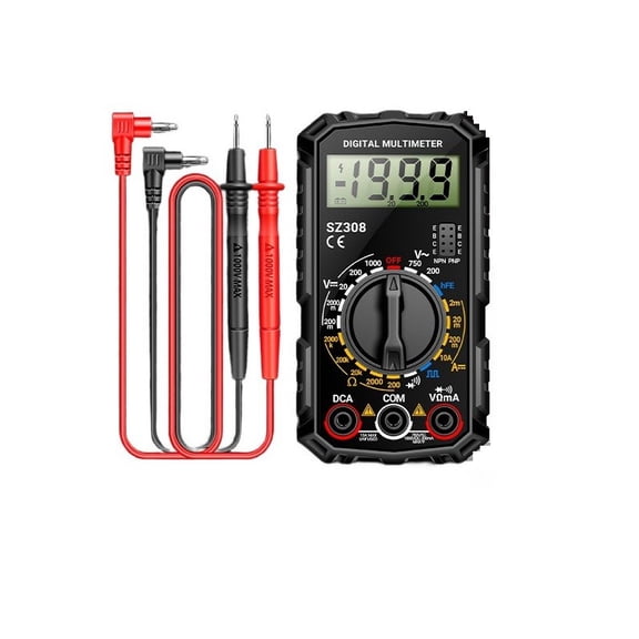 SZ308 Digital Multimeter With LCD Backlit Screen, AC/DC Voltage Current Resistance Measurement Tool For Car And Household Electrical Testing, Black Red(black)