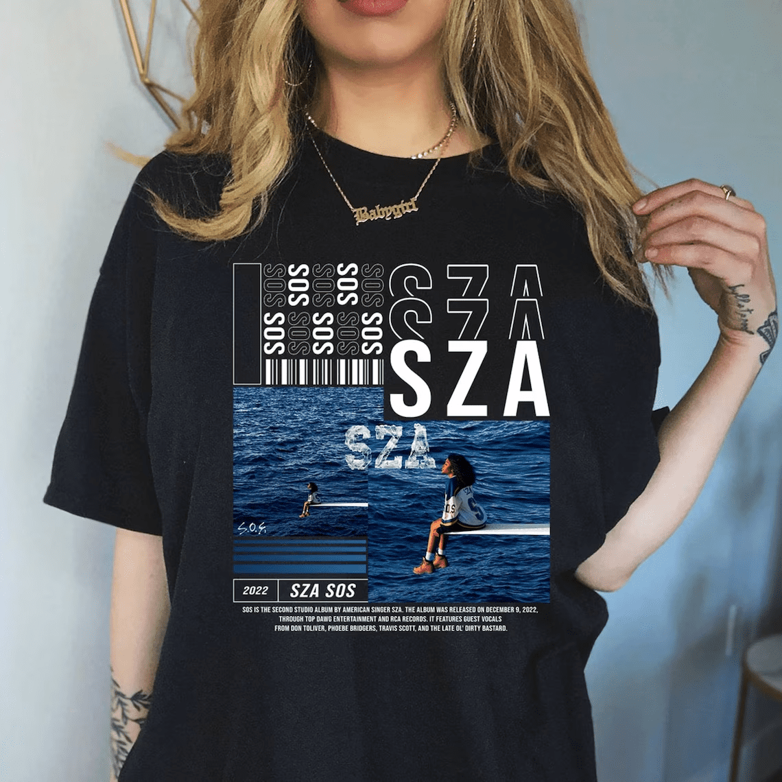SZA Merch SOS Tour T Shirt Black Short Sleeve Unisex Tee Shirt Women men Tops
