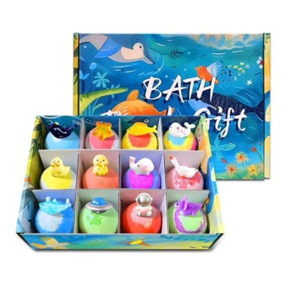 SZBAOAN 12PCs Natural Bath Bombs Box Set,Bath Salt Ball with Mega Bubbles & Hidden Surprise Inside,Bath Bombs Set with Surprise Ocean Toy,Natural Ingredient Bath Salt Skin-Friendly Bathing for Family