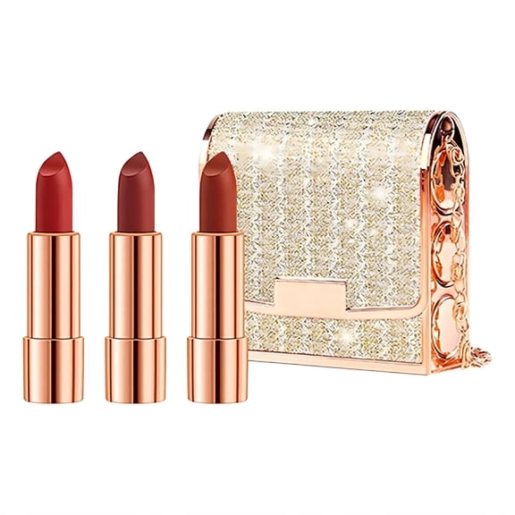 SZBAOAN 3PCs Matte Lip Oil Set with Rinestone Bag,Velvet Lip Stick Set With Waterproof,Non-Stick Cup Long Lasting Lip Plumper Ideal Set for Women,Long Lasting Retractable Cosmetic Set