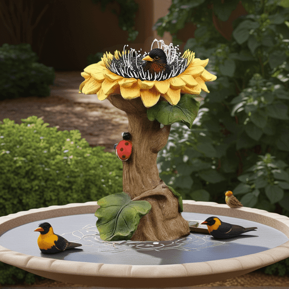 Kingfansion Lightweight Resin Bird Bath Basin with Decor, Sunflower Nature & Floral