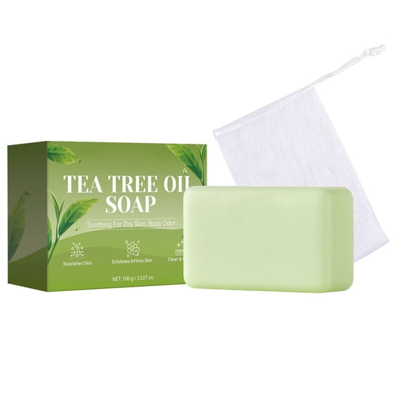 Tea Tree Oil Soap Bar,Skin Relief Soap Bar Gentle Foot & Body Soap,Gentle Exfoliating Bar for Face,Foot & Body Care,Exfoliating & Non-Drying Bar Includes Foaming Net for Men Women