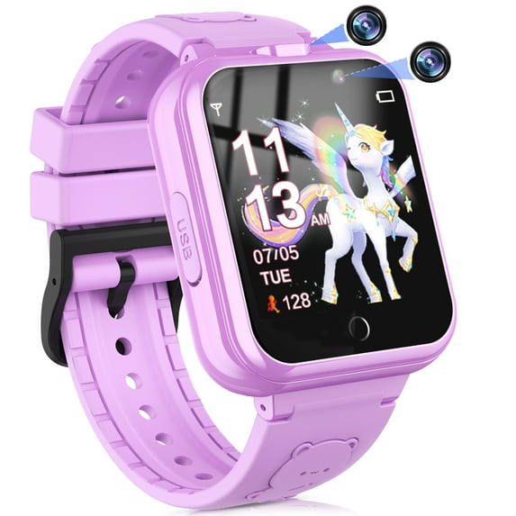 SZBXD Kids Game Smart Watch for Boys Girls,Smart Wristwatch for Kids with 24 Games 5 Languages 3 Alarms 2 Cameras Music Torch Pedometer Calendar,Best Gifts for Children(Purple)