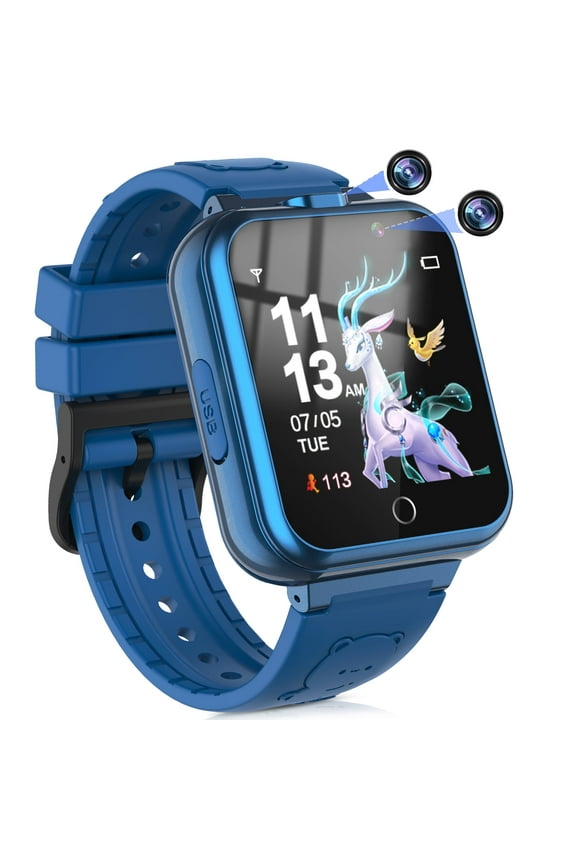 Kids Game Smart Watch for Boys Girls, 24 Games 5 Languages 3 Alarms 2 Cameras Music Torch Pedometer Calendar, 1 Count