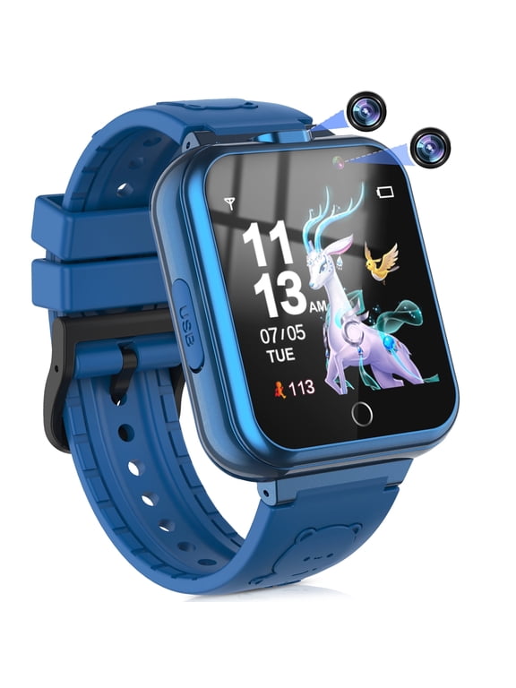 Kids Game Smart Watch for Boys Girls, 24 Games 5 Languages 3 Alarms 2 Cameras Music Torch Pedometer Calendar, 1 Count