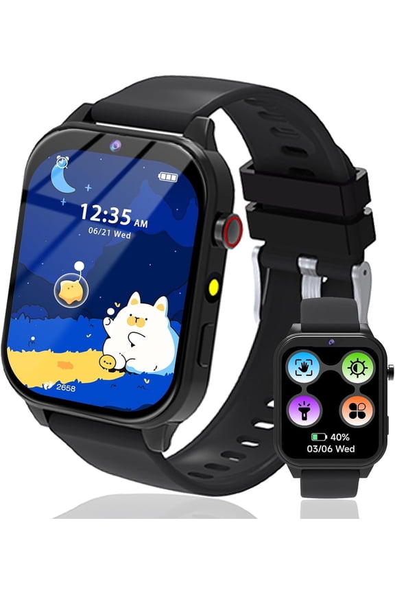 Smart Watch for Kids, Boys Girls Kids Smart Watch with 18 Puzzle Games 6 Languages Camera Music Video Player Pedometer Torch Educational Toys,Birthday Gifts for Children 4+ Years(Black)