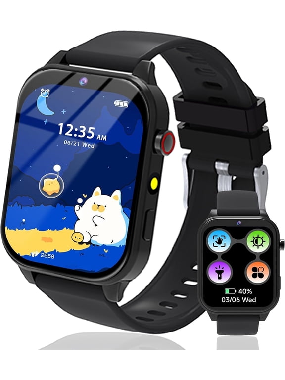 Smart Watch for Kids, Boys Girls Kids Smart Watch with 18 Puzzle Games 6 Languages Camera Music Video Player Pedometer Torch Educational Toys,Birthday Gifts for Children 4+ Years(Black)