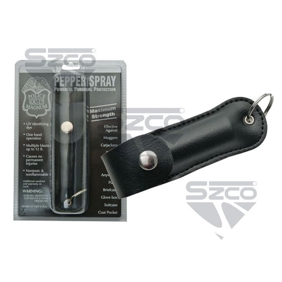 SZCO 1/2 OZ Pepper Spray OC-17 with Case, Black  Spray in Clamshell Packaging for Personal