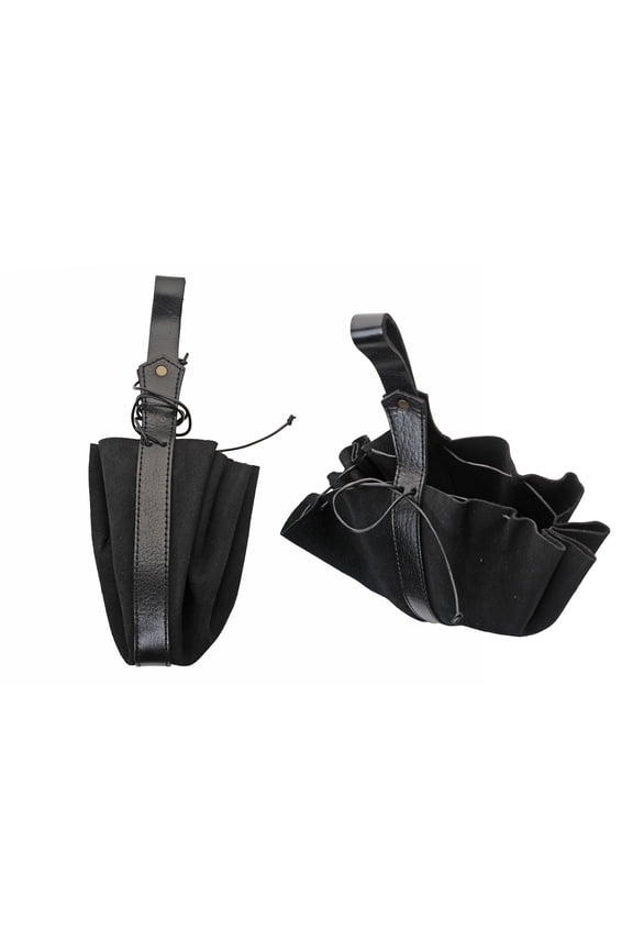 Medieval Black Drawstring Pouch Suede Leather Belt Loop Bag, Renaissance Style Waist Pouch, LARP, Costume & Everyday Carry Accessory