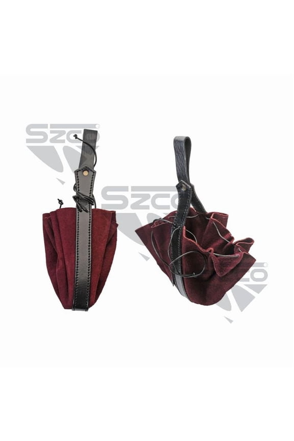 13.75" Medieval Purple Shoulder Bag Suede & Leather Pouch with Drawstring Closure and Belt Loop