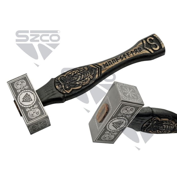 SZCO 15" Dwarven Hammer Stainless Steel with Engraved Celtic Knots, Ashwood Handle Decorative Fantasy Collectible