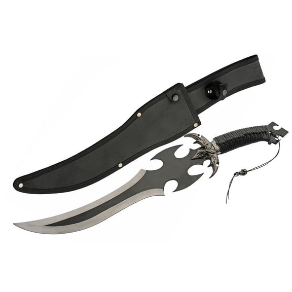 SZCO 19.5" Lurker Fantasy Knife, 12" Stainless Steel Two-Tone Blade with Nylon Wrapped Handle, Decorative Guard for Display & Collection