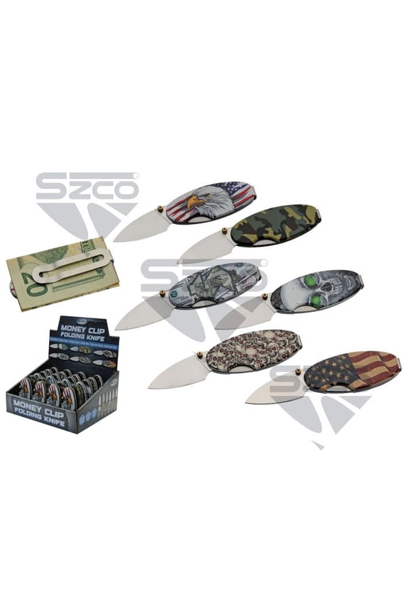 SZCO  24-Piece Money Clip Set with Aluminum Handles & 6 Unique Patterns  Compact 2.75" Collectible Display Set
