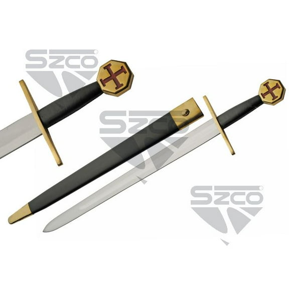 SZCO 31" Sword with 1065 Carbon Steel Blade, EN45 Construction, Gold Guard, Pommel & Sheath