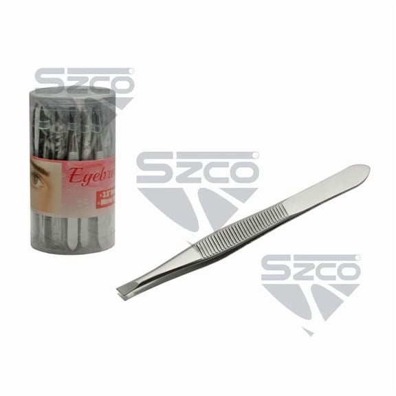 SZCO 36-Piece Jar of 3.5" Silver Angled Eyebrow Tweezers, Slant Tip Stainless Steel Grooming Tools with Mirror Finish