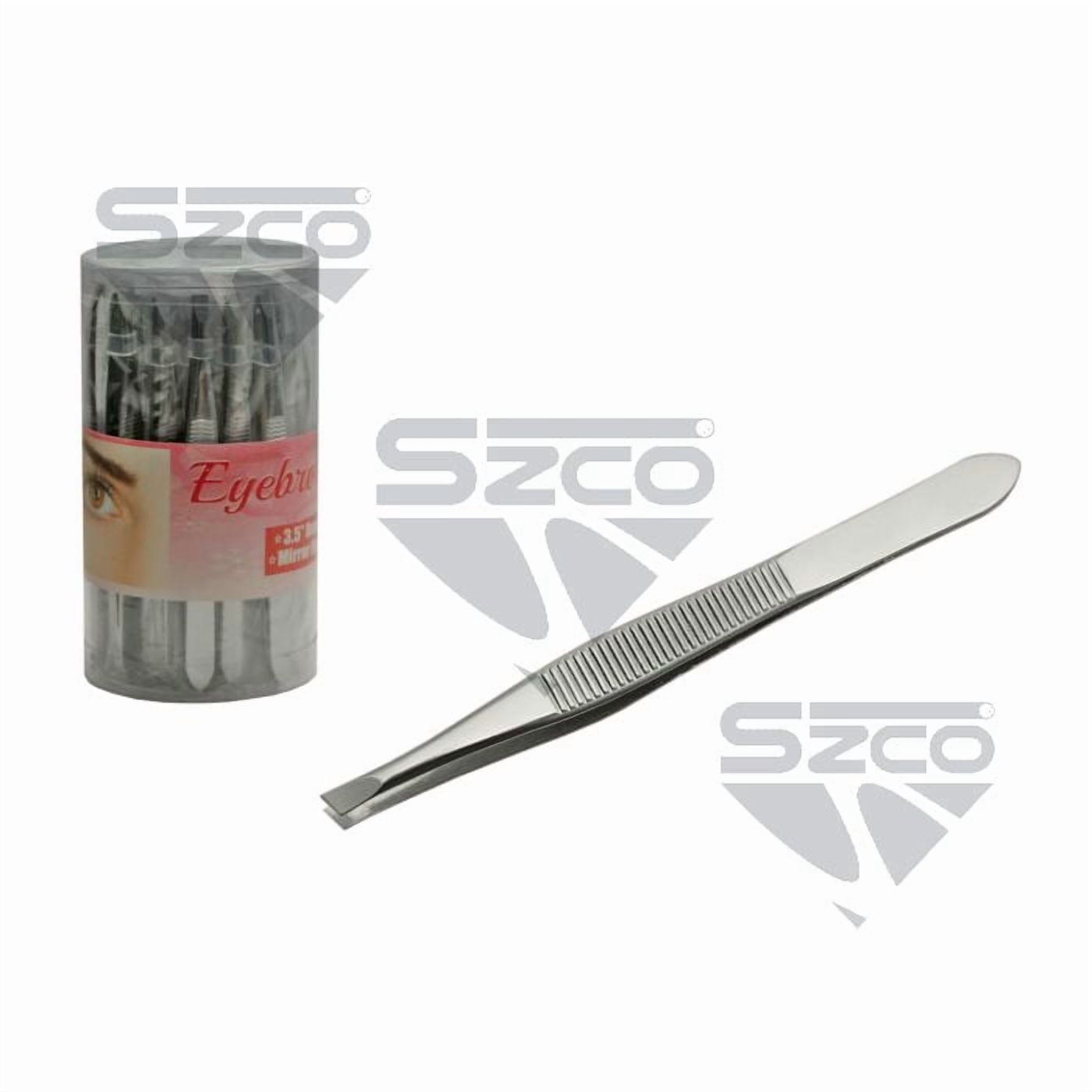 SZCO 36 Piece Jar 3.5 Inch Slant Tip Eyebrow Tweezers Stainless Steel Mirror Finish Angled Precision Hair Removal Tool Set