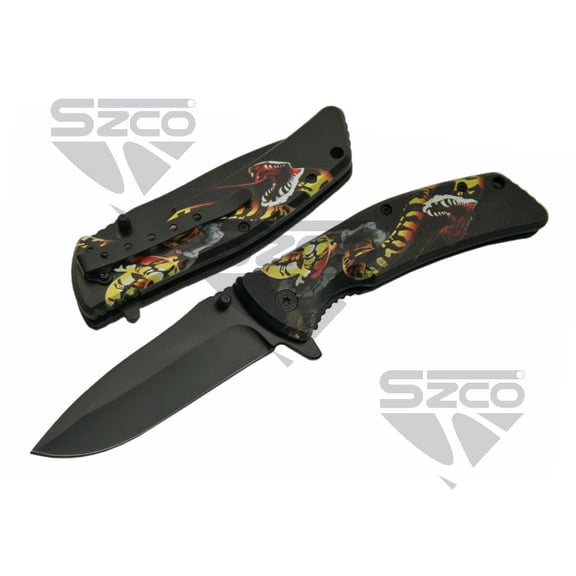 SZCO 4.5" Snake Bite Liner Lock Tactical Knife with Black ABS Handle, 3.5" Stainless Steel Blade & Pocket Clip