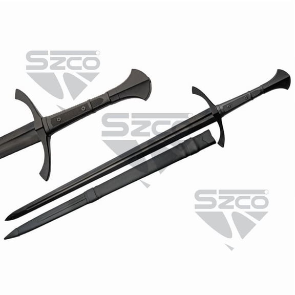 SZCO 46.75" Dark Knight Collectible with 1065 Carbon Steel Blade, Black Handle, Scabbard and Strap