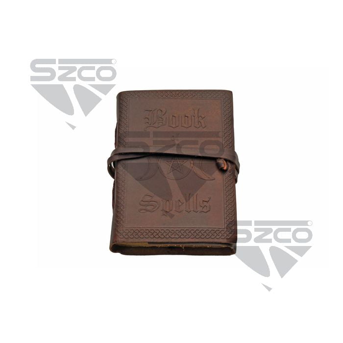 SZCO 5x7 Inch Book of Spells Leather Journal with Strap , Embossed Writing Notebook with 200 Vintage-Style Pages