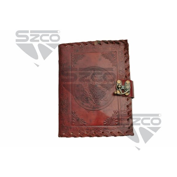 SZCO 5x7 Inch Celtic Leather Journal with Lock, Embossed Writing Notebook with Closure and Durable Leather Cover