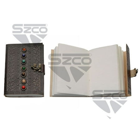 SZCO 5x7 Inch Chakra Stone Leather Journal with Lock, 7 Chakras Embossed Writing Notebook for Notes, Sketches & Personal Use