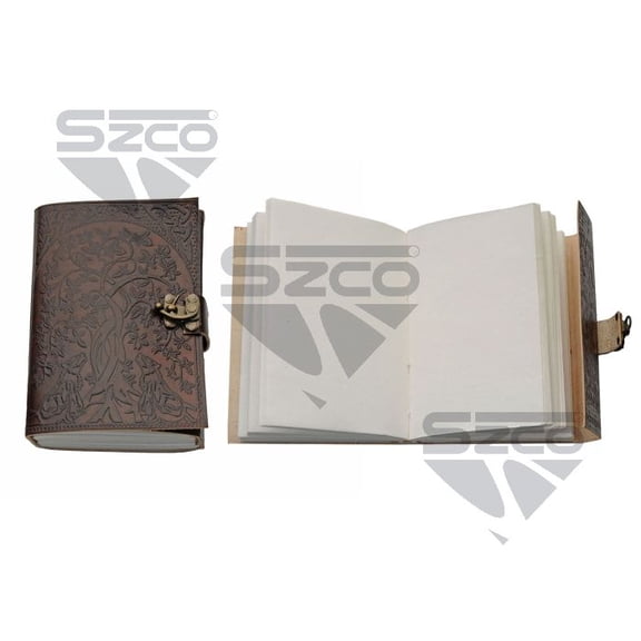 SZCO 5x7 Inch Tree & Wolves Leather Journal with Lock, Embossed Writing Notebook for Notes, Sketches, and Personal Journaling