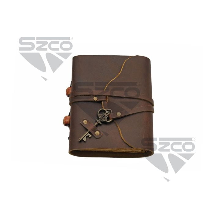SZCO 5x7 Key Wrap Vintage Leather Journal With Locking Metal Key Handmade Writing Notebook Diary With 200 Pages Vintage Paper